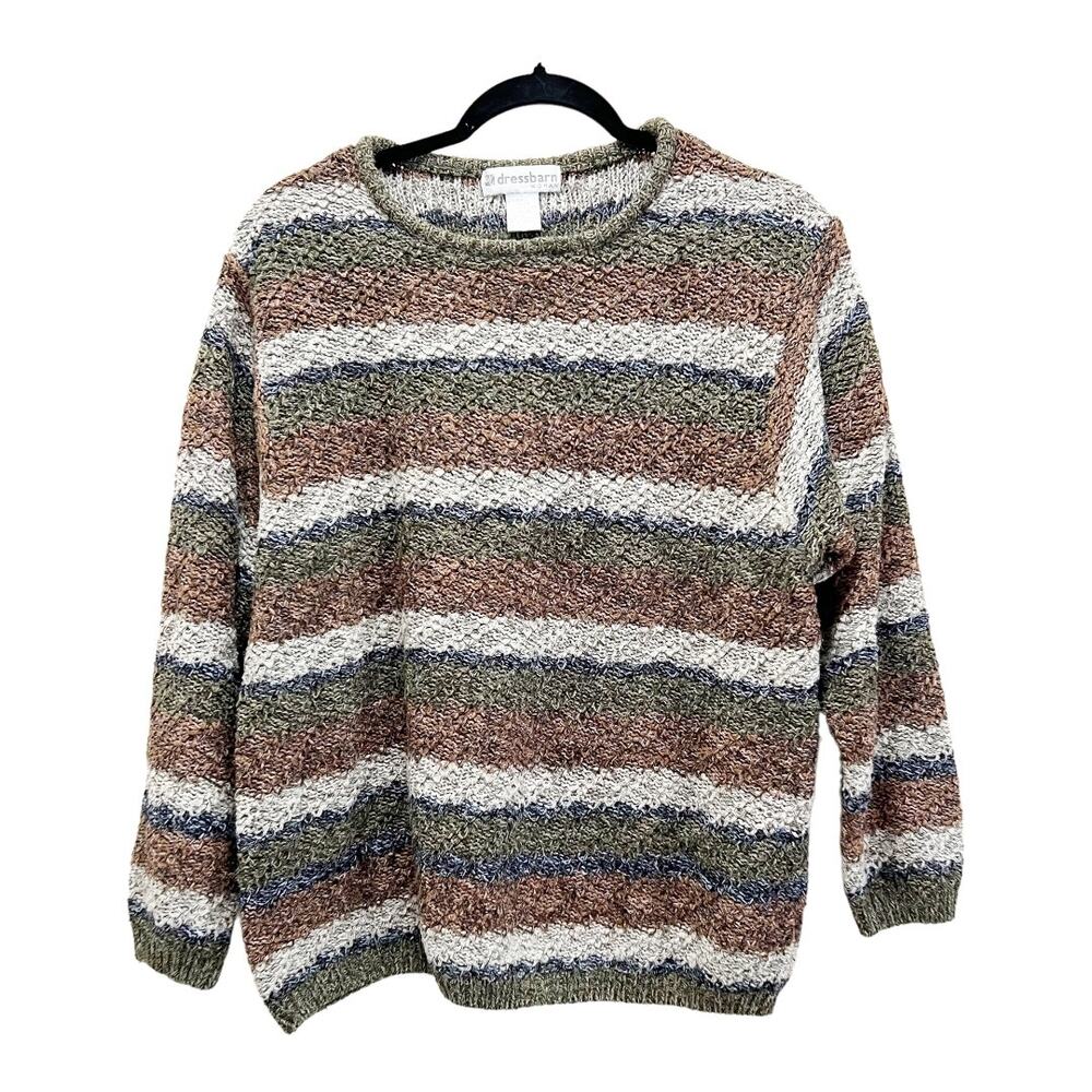 Vintage Dressbarn Woman Silk Woven Striped Green Sweater Size 14/16 XL